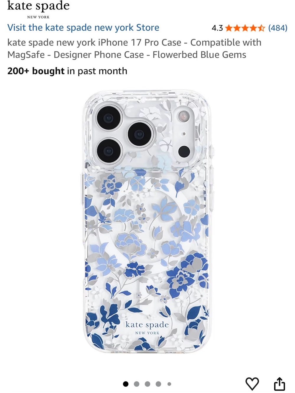 NEW Kate Spade Blue Floral Clear iPhone 17 Pro Case